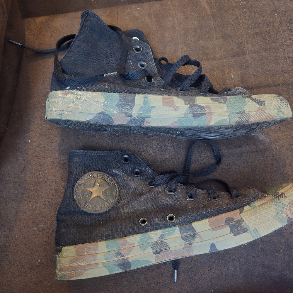 Converse Womens Black and Camouflage High-Top Sneakers